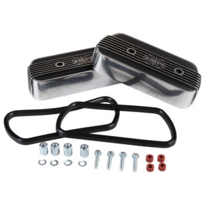 Set de 2 caches-culbuteurs alu rainurés noirs à visser siglé « EMPI »