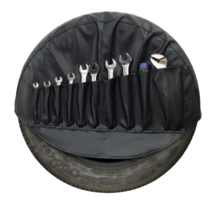 Housse de roue de secours en vinyl noir avec poches