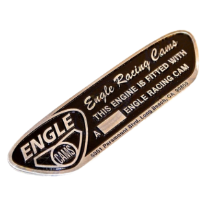 Plaque en métal ENGLE CAMS avec emplacement pour indiquer le modèle d'arbre à cames