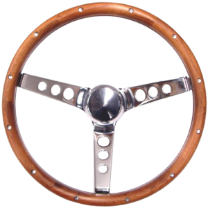 Volant GRANT 3 branches chromées et tour bois diamètre 13 1/2"