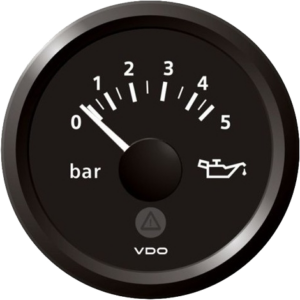 Pression d’huile 0-5 bars fond noir et cerclage triangle noir diam. 52mm