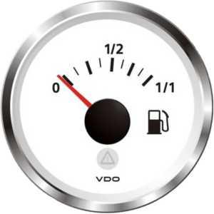 Niveau d’essence fond blanc et cerclage triangle chromé diam. 52mm