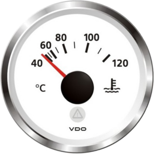Cadran de température d'eau 40-120°C fond blanc et cerclage triangle chromé diam. 52mm