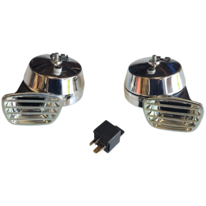 Set de 2 klaxons 12 Volts chromés "STYLE MIXO" (ton grave et aigu)